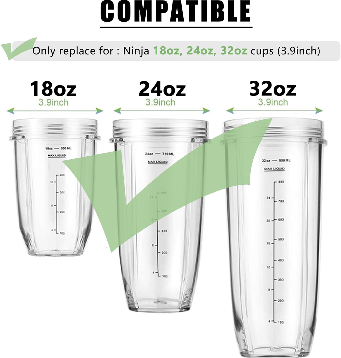 18oz for Ninja Blender Cups Replacement Compatible with Ninja Blenders BN401 BN751 BN801 BL642 BL682 NN102 SS401 SS101 TWISTi SS151 SS351 (4 Pack)