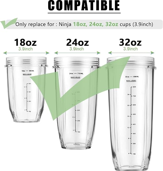 Blender Replacement Parts for Ninja,for Ninja Blender Cups Replacement Compatible with Ninja Blenders BN401 BN751 BN801 BL642 BL682 NN102 SS401 SS101 TWISTi SS151 SS351 (20OZ Cups Set)