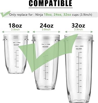 Blender Replacement Parts for Ninja,for Ninja Blender Cups Replacement Compatible with Ninja Blenders BN401 BN751 BN801 BL642 BL682 NN102 SS401 SS101 TWISTi SS151 SS351 (20OZ Cups Set)