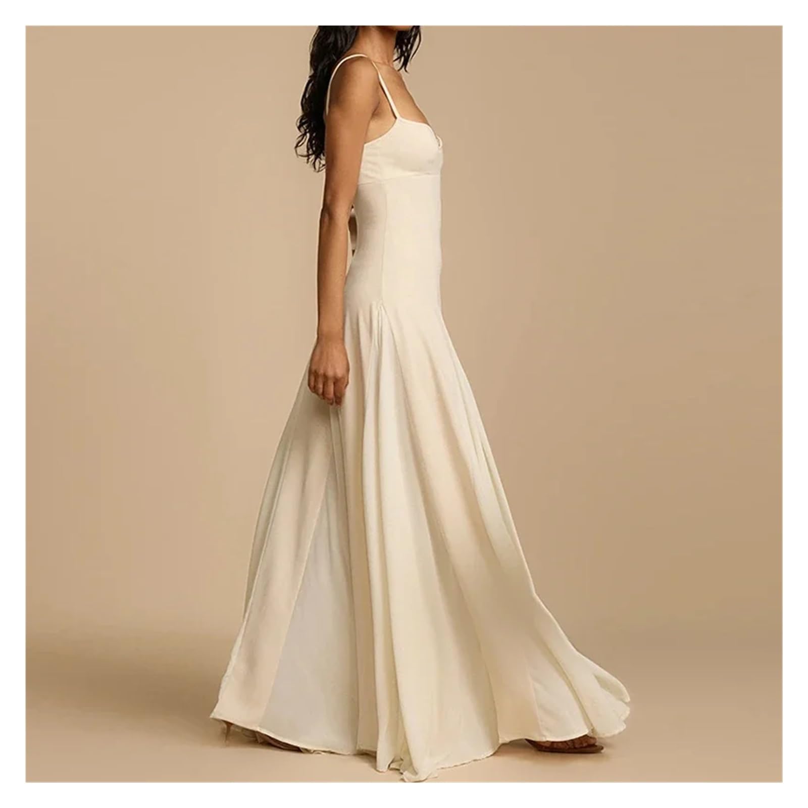 Fond De Robe Femme Robe longue plissée décontractée for femme, coupe slim, sans manches, à bretelles, style évasé