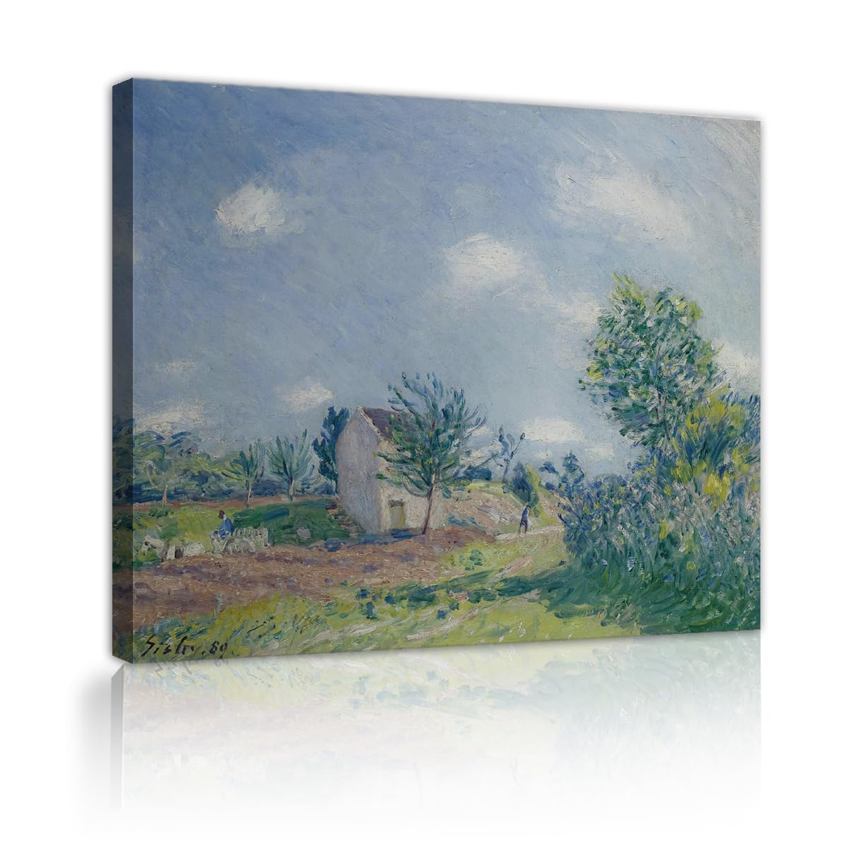 TOANGWALL Sunny Summer Cottage Canvas Wall Art Loft Alfred Sisley Small Meadows at By Famous Impressionist Painting Framed Artwork for Manor Decor 90x110cm