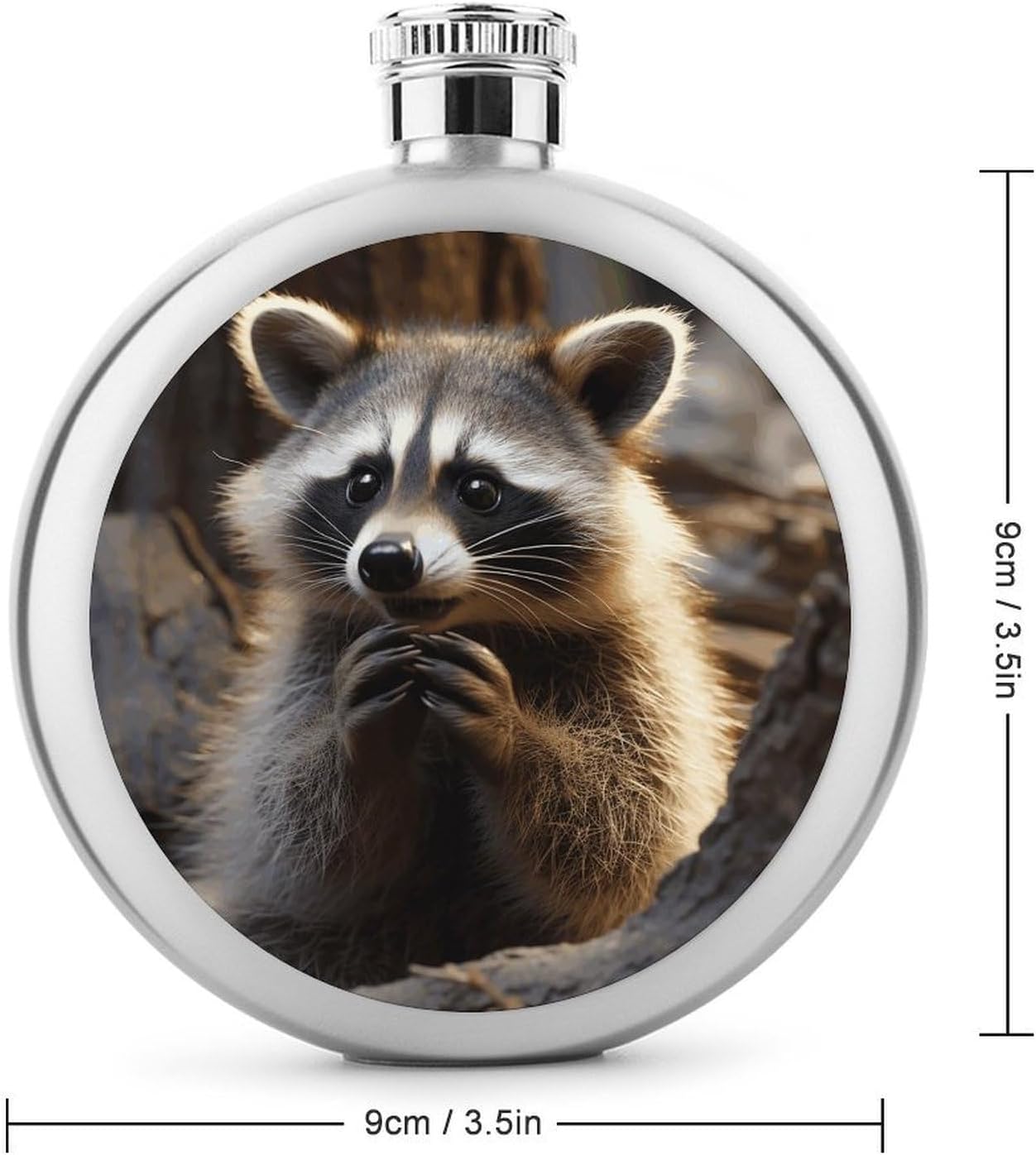 Cute Raccoon Hip Flask Stainless Steel Round Liquor Flask 5 Oz Portable Pocket Drinking Flasks Bottle Leak Proof Liquid Container Personalized Gift for Wedding Party