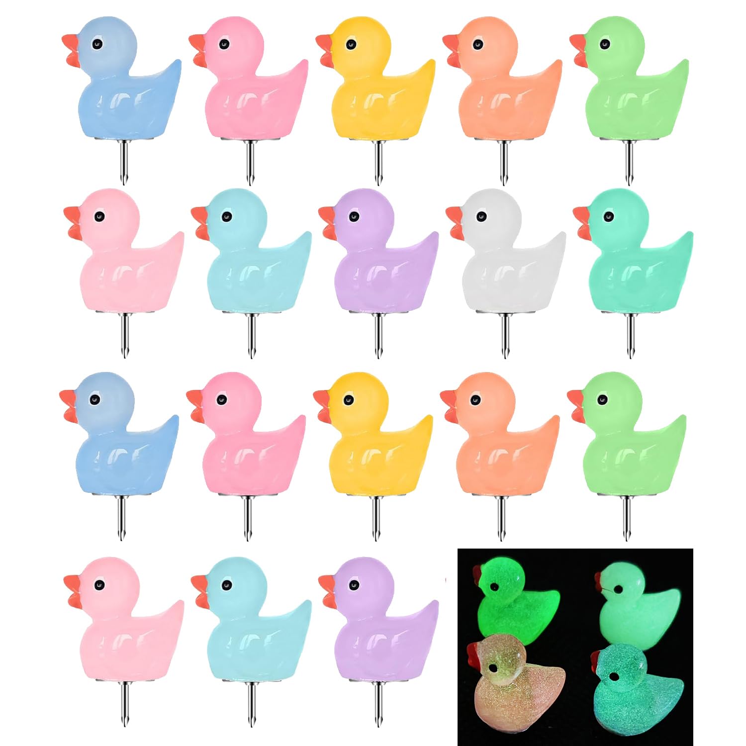 Lindos chinchetas decorativas de pato amarillo para tablones de anuncios, tableros de corcho y oficina (20 patos de colores)