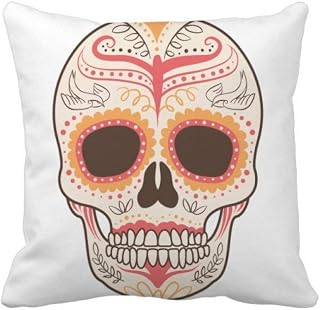 Funda de cojín cuadrada con diseño de calavera y pájaros, diseño de flores, color rosa
