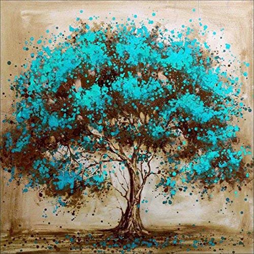MXJSUA 5D Diamond Painting by Number Kit DIY Full Round Drill Rhinestone Picture Craft Art Home Wall Decor Blue Flower Tree 12x12inch