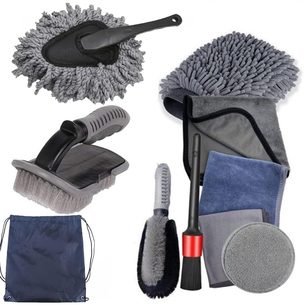 10Pcs Car Wash Cleaning Kit, Wheel Brush for Car Alloy Wheel Tyre Brush Cleaning, Automotive Detail Brushes Rim Cleaner,Car Detailing Brush Kit for Car Interior & Exterior,Wheels Engine Cleaning (10)