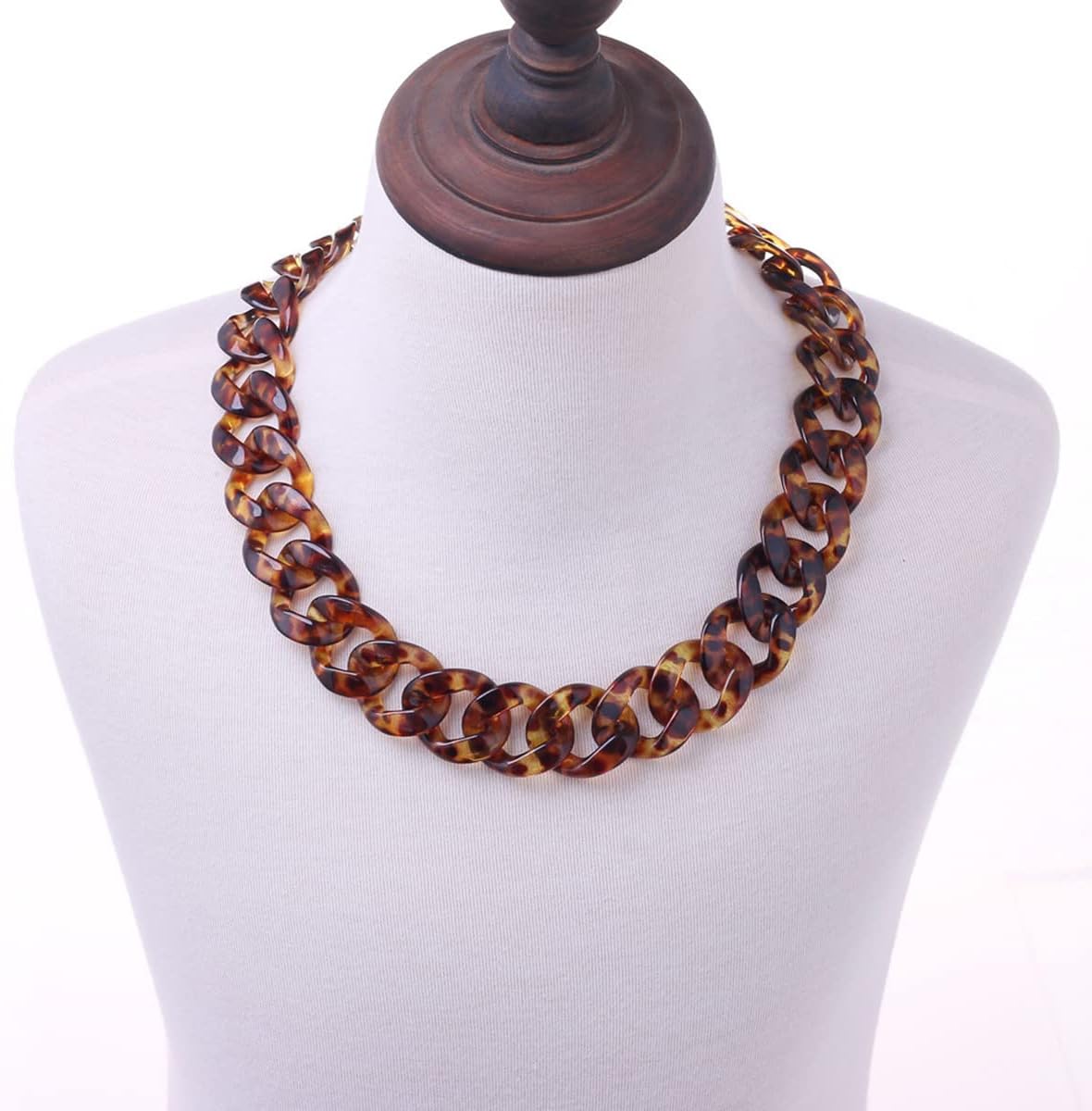 Acrylic Leopard Print Chain Necklace Acetic Acid Board Leopard Print Paperclip Link Chain Necklace Punk Statement Chunky Resin Chain Collar for Women Girl Fashion Jewelry - Image 4