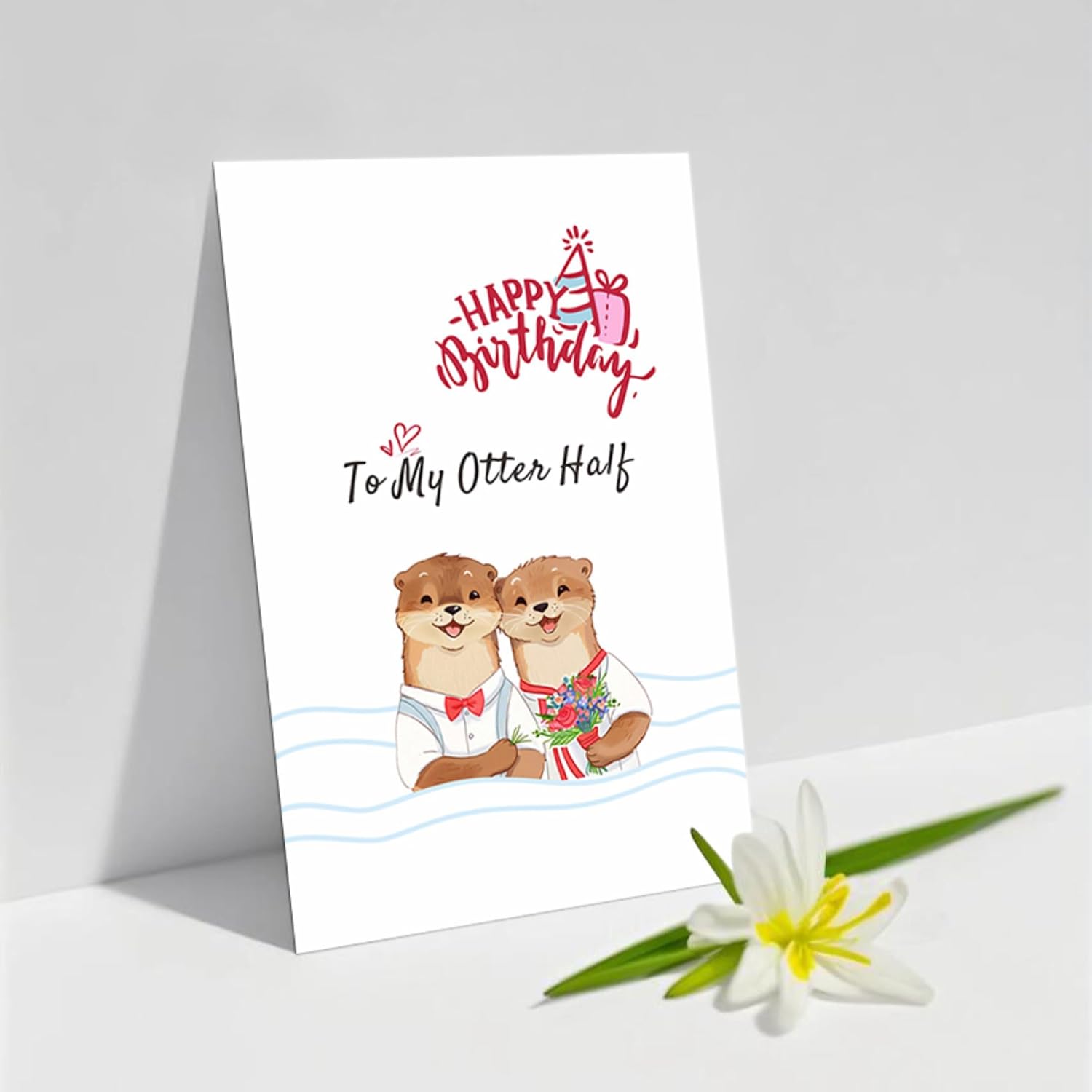 Cute Otter Birthday Card for Couples Partner Lover | Romantic Punny Birthday Card, For Husband Wife Boyfriend Girlfriend, To My Otter Half, 1 Card 5.3'' x 8'', With Envelope