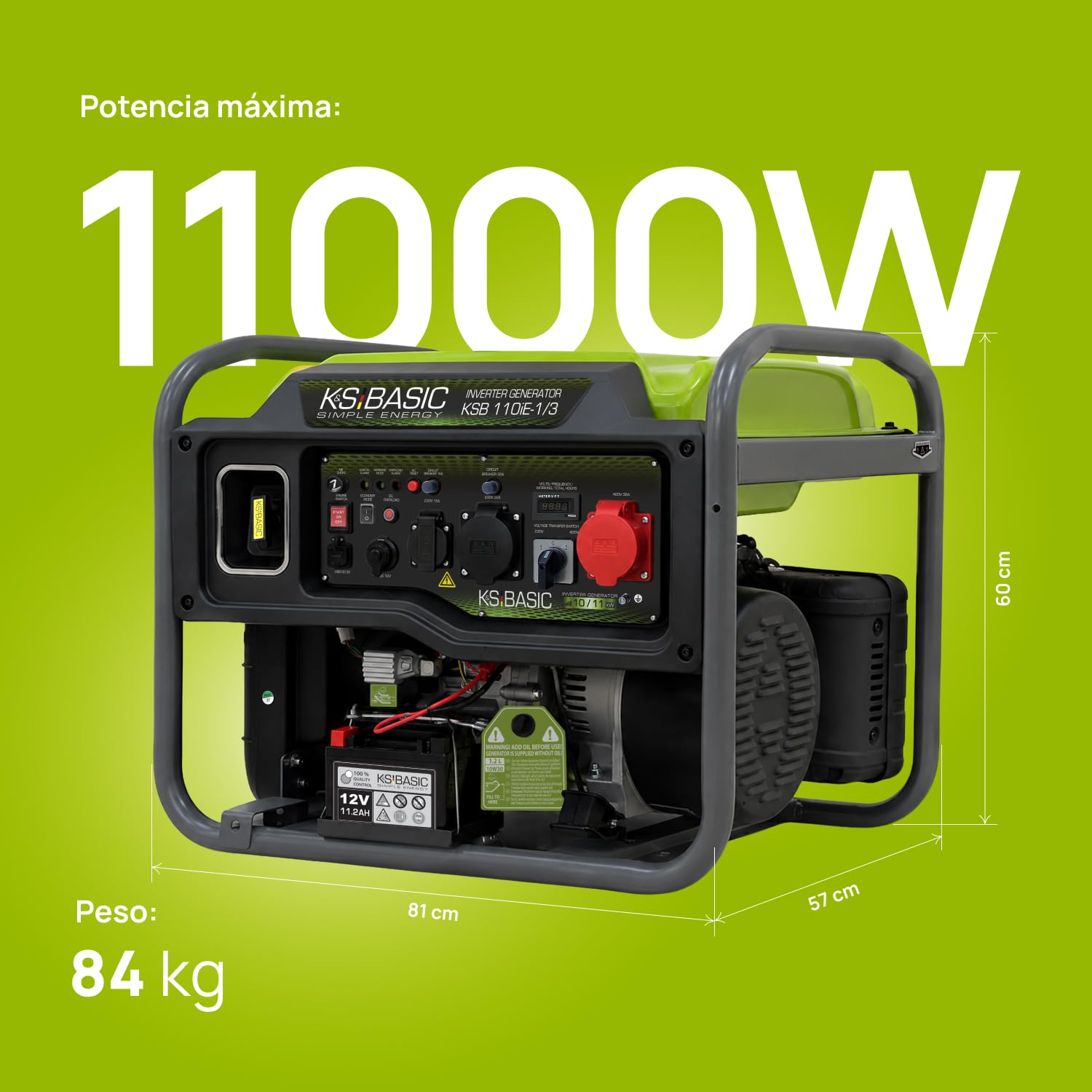 K&S BASIC 110iE-1/3 - Generador inversor, 11 kW, máx. VTS | Generador de emergencia inverter para el hogar, camping y trabajos de taller