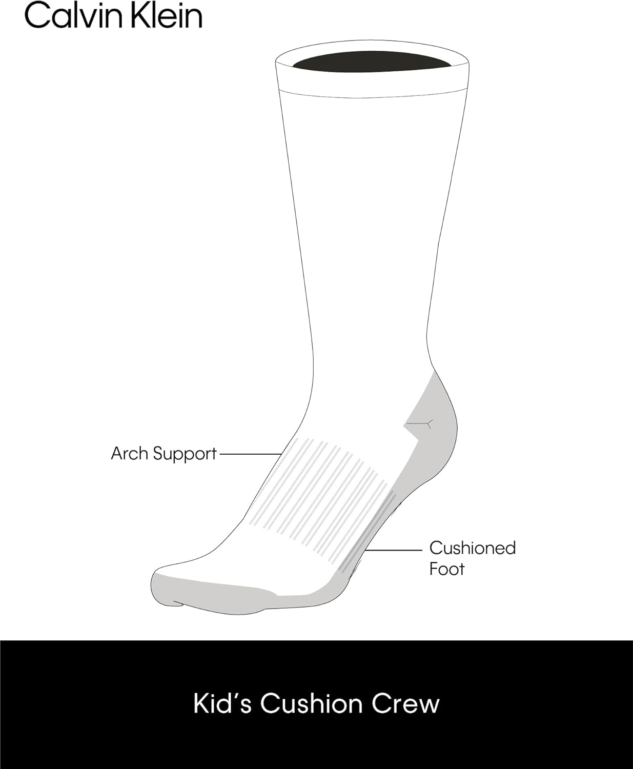 Calvin Klein Boys Crew Socks - 6 Pack Soft Stretch Performance Cushioned Comfort Mid Calf Athletic Socks for Boys - Image 3