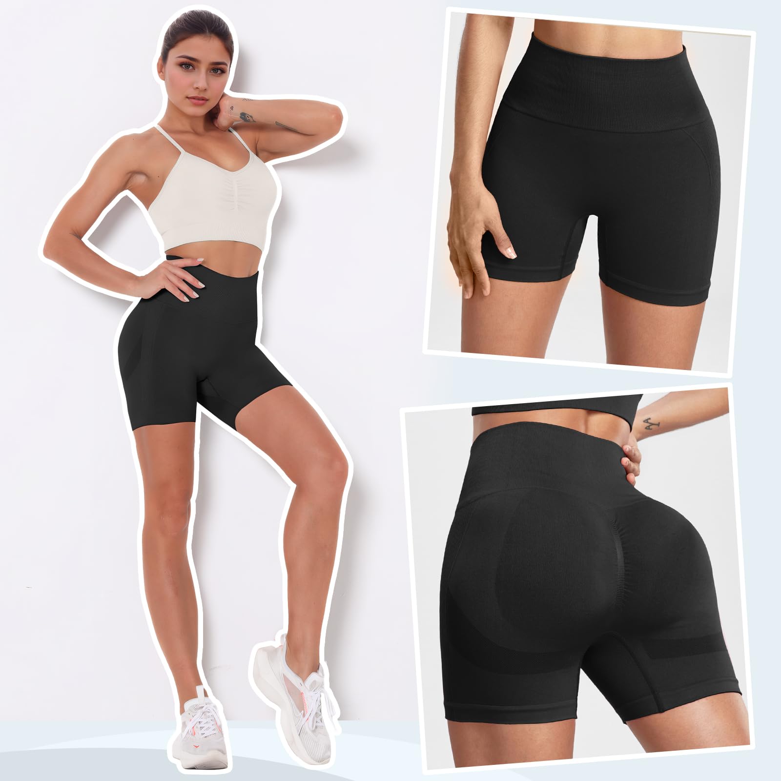 Pantaloncini Palestra Donna Vita Alta Leggins Sportivi Donna Corti Push Up Senza Cuciture Shorts Opachi per Palestra Fitness Corsa Yoga Joggin Allenamento