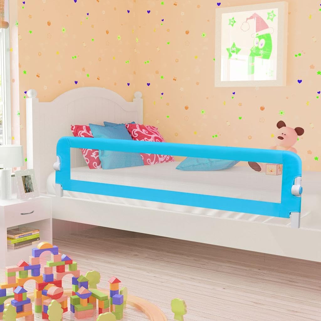 Kleinkind Bettschutzgitter Blau 180x42 cm klappbar aus Polyester mit atmungsaktivem Schutzgitter für Kinderbett, Elternbett, Reisebett, Boxspringbett, höhenverstellbar