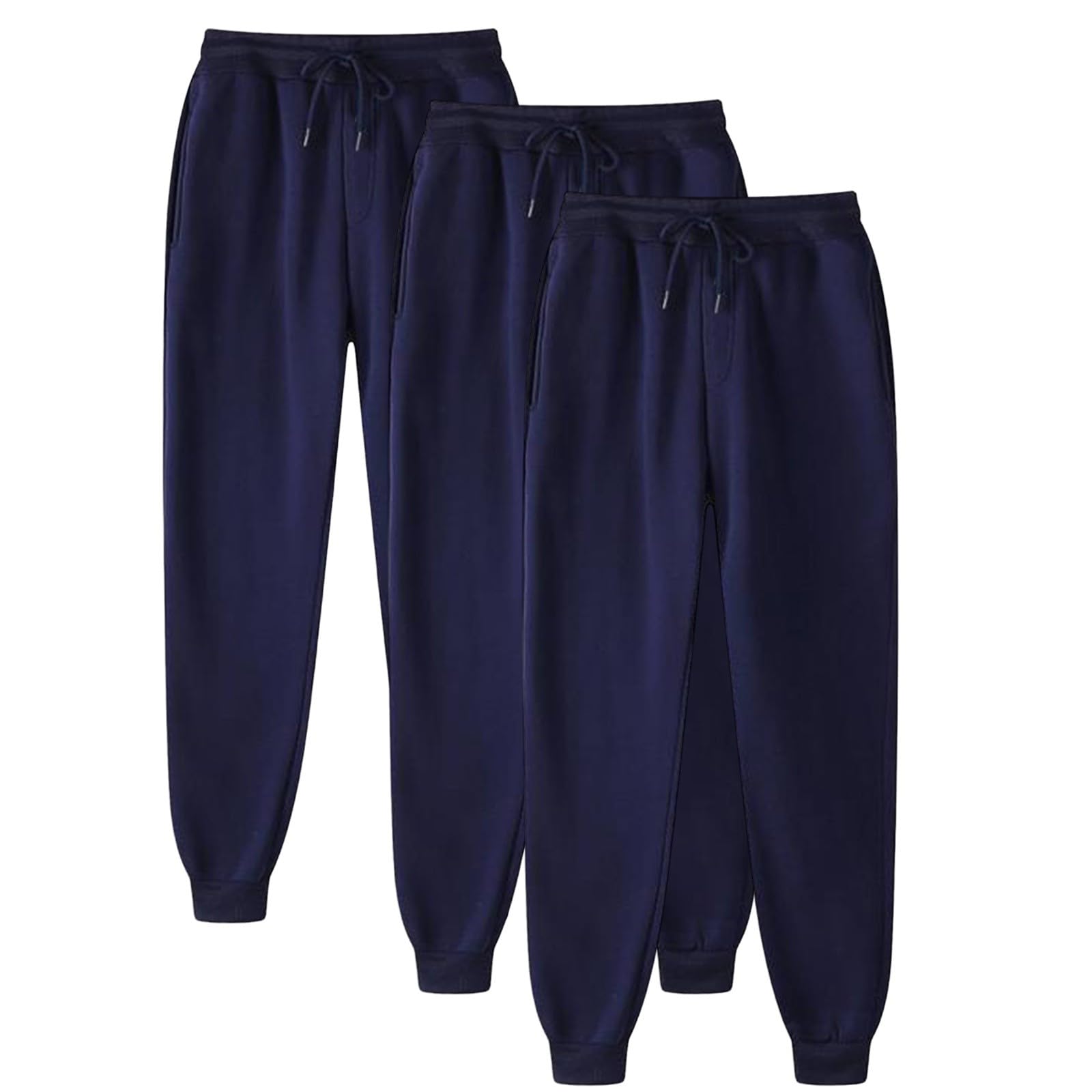 Pack de 3 pantalones de chándal para hombre, con puños, cintura elástica, pantalones deportivos con cordón y bolsillos, monocolor, informales, pantalones de chándal para el aire libre, pantalones de