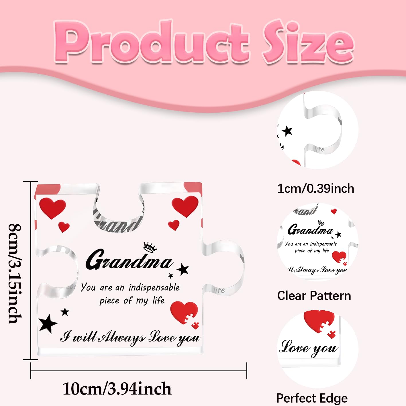 Grandma Birthday Gift - Engraved Acrylic Puzzle Piece, 3.9"x3.1", Desk Decor For Thanksgiving & Christmas - View #7