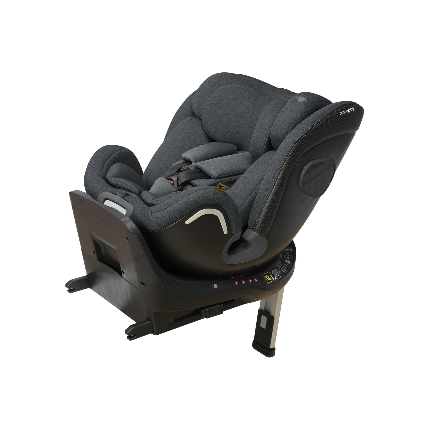 Casualplay - Silla de coche bebé Kora i- Size giratoria con isofix y pata de apoyo, grupo 0 1 2 3 de 0 a 12 años o de 40 a 150 cm altura y apta para llevar a contramarcha hasta los 105cm (Deep grey)