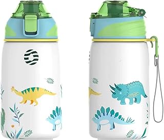 Fjbottle 400ml Kids Stainless Steel Water Bottle, Double Wall Vacuum Insulated Water Bottles Leak Proof Keeps Hot and Cold Drinks, Small Flask BPA Free Toddler with Cleaning Brush for School, Sports