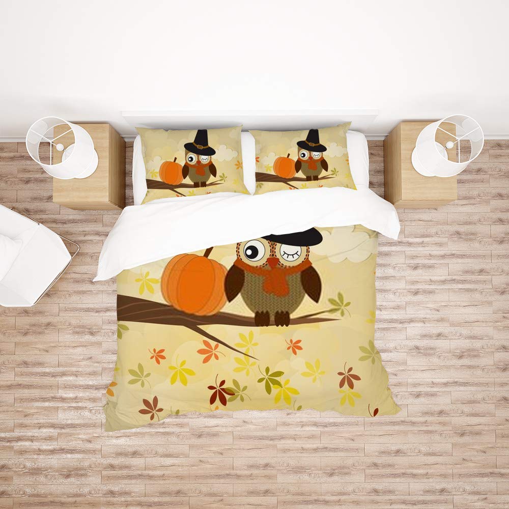 Parure de lit hibou King anti-plis en polyester doux pour literie de grande taille