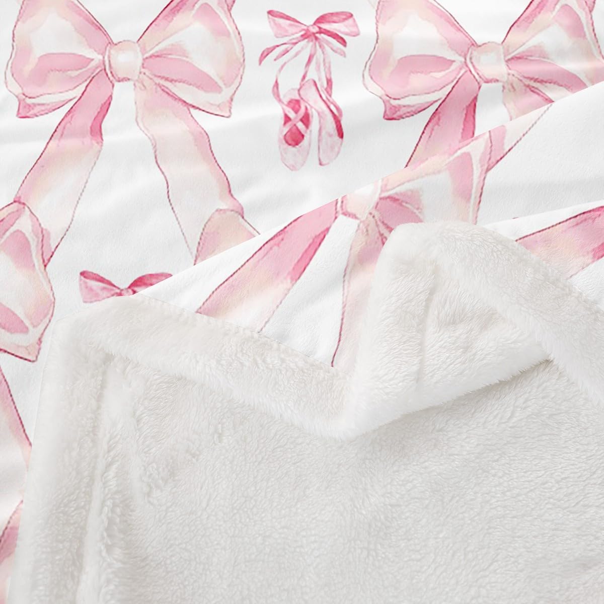 Erosebridal Pink Bow Throw Blanket Kawaii Bowknot Throw 50"X60" Sherpa Blanket Cute Ballet Shoes Fleece Blankets for Kids Girls Teen Bed Sofa Couch,Dreamy Princess Dance Ballet Flannel Blankets