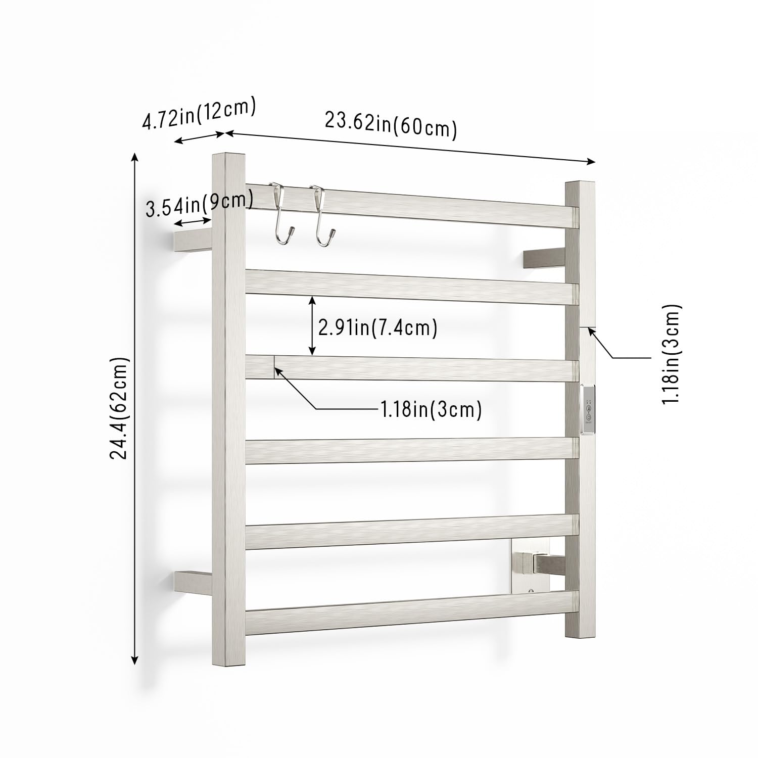 NORTTA Wall Mounted Towel Warmer Square 6 Bars with Plug-in and Hardwired Options 3 Working Modes Brushed Stainless Steel 21