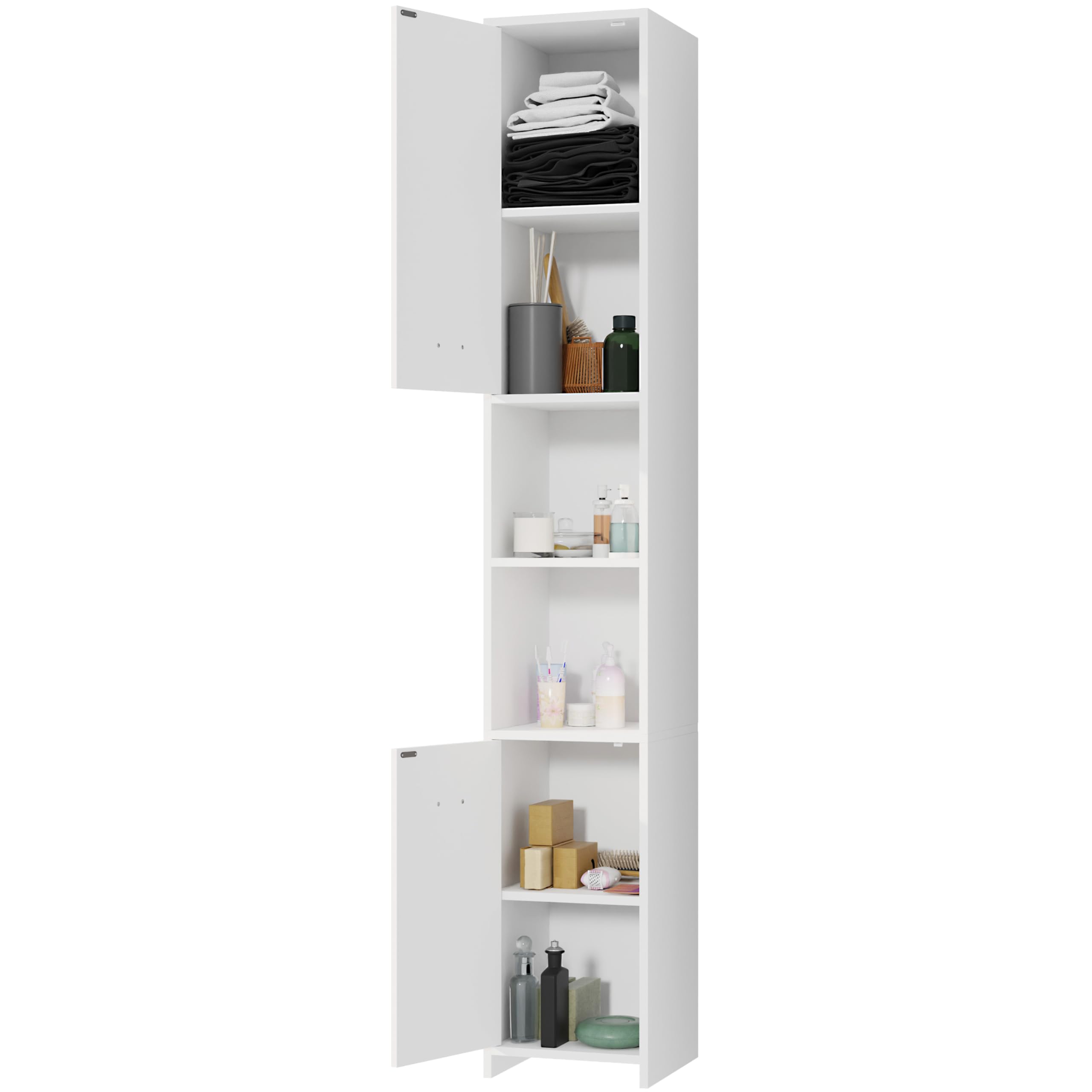 CASARIA® Armario de Baño Alto Estrecho de 180cm, 30 cm Ancho, Mueble, Columna de baño, Estantería Almacenaje, 6 Baldas Ajustables, 2 Puertas, Armarios Multiusos, Fondo 30cm, Blanco