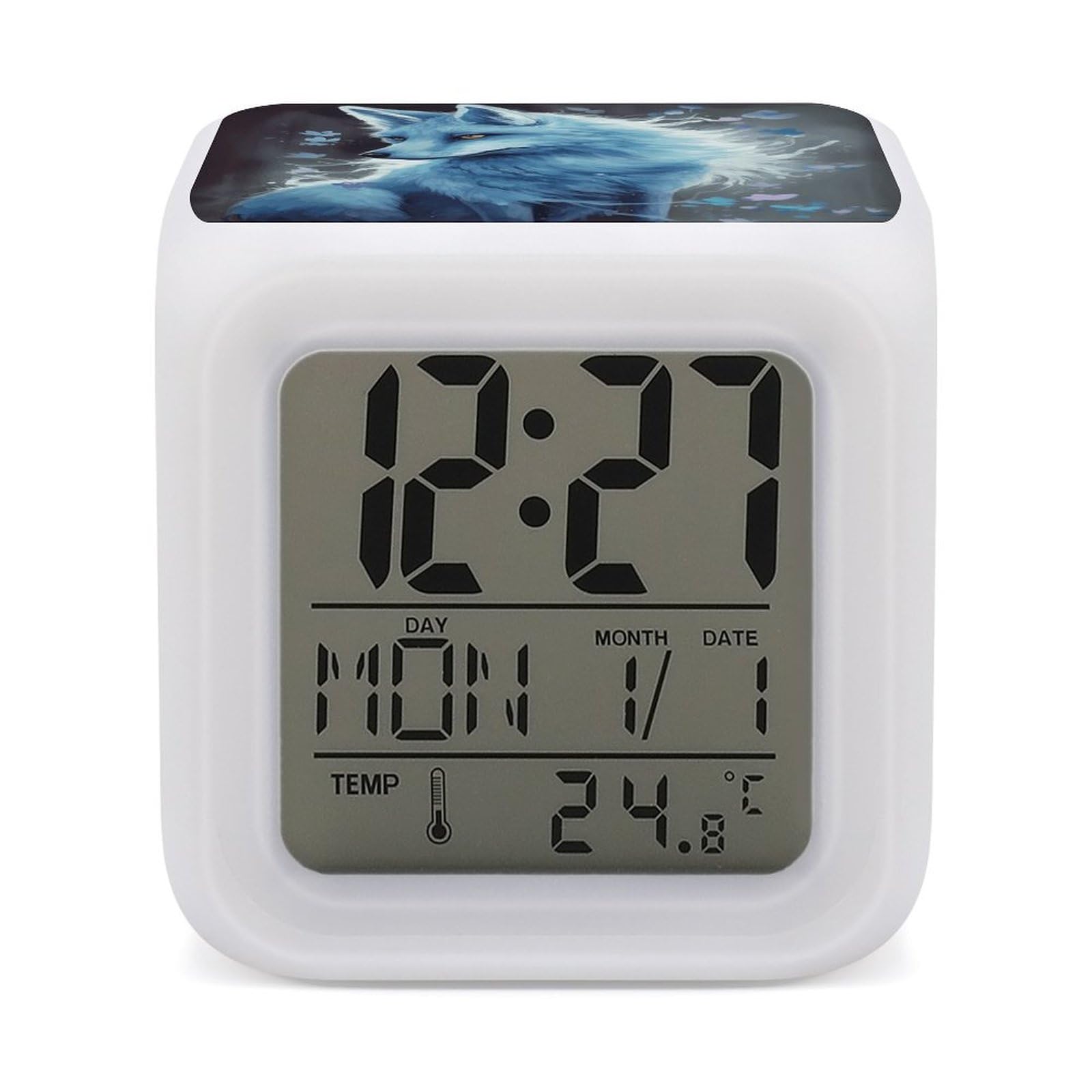VstaDank Blue Fox Digital Alarm Clock LED Display Screen Color Change Alarms Clock Smart Alarm Clock Wake Up Digital Clocks with 7 Color Nightlight for Bedroom