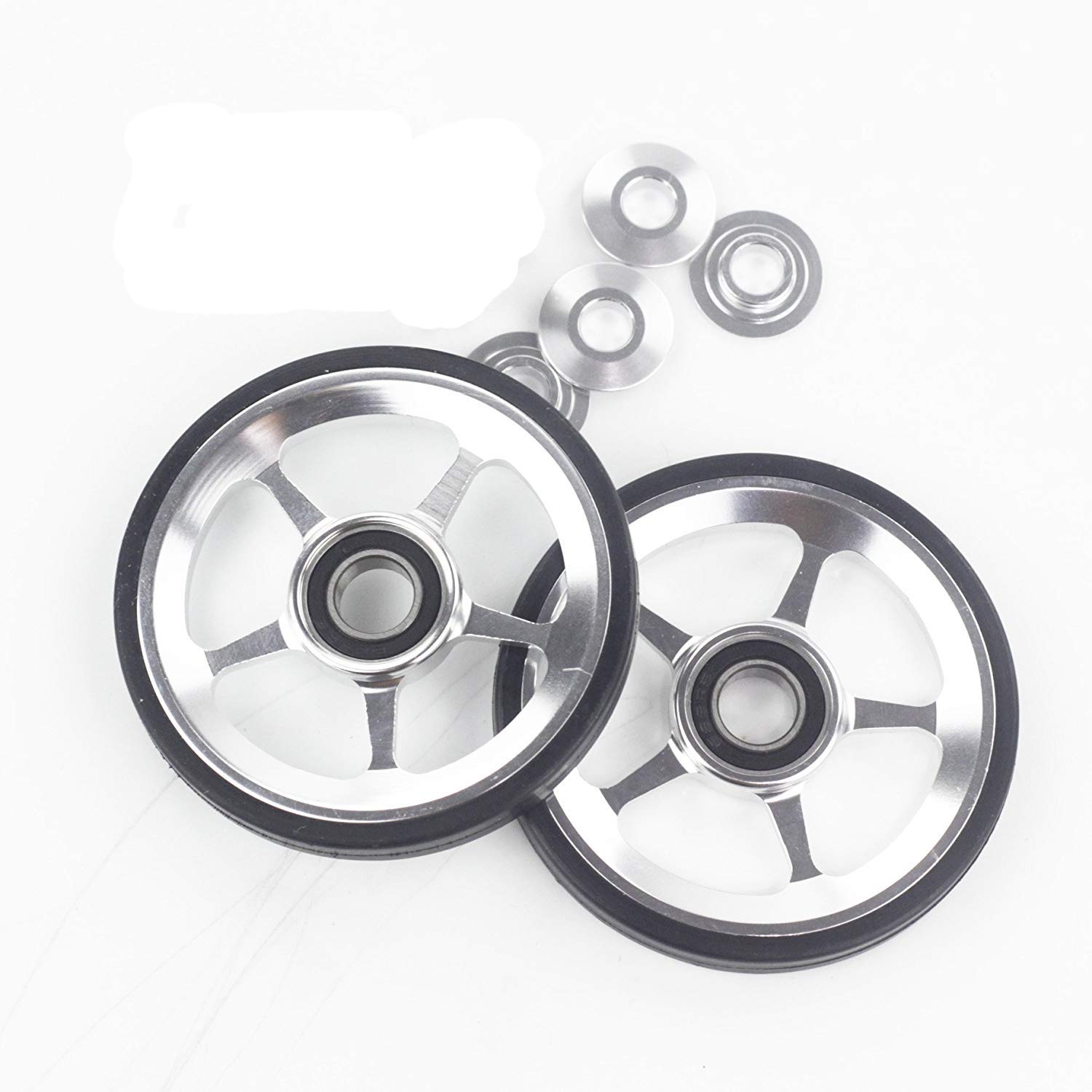 2pcs Alloy Easy Wheels Easywheel & Titanium Bolts for Brompton Folding Bike Dino Kiddo(Silver