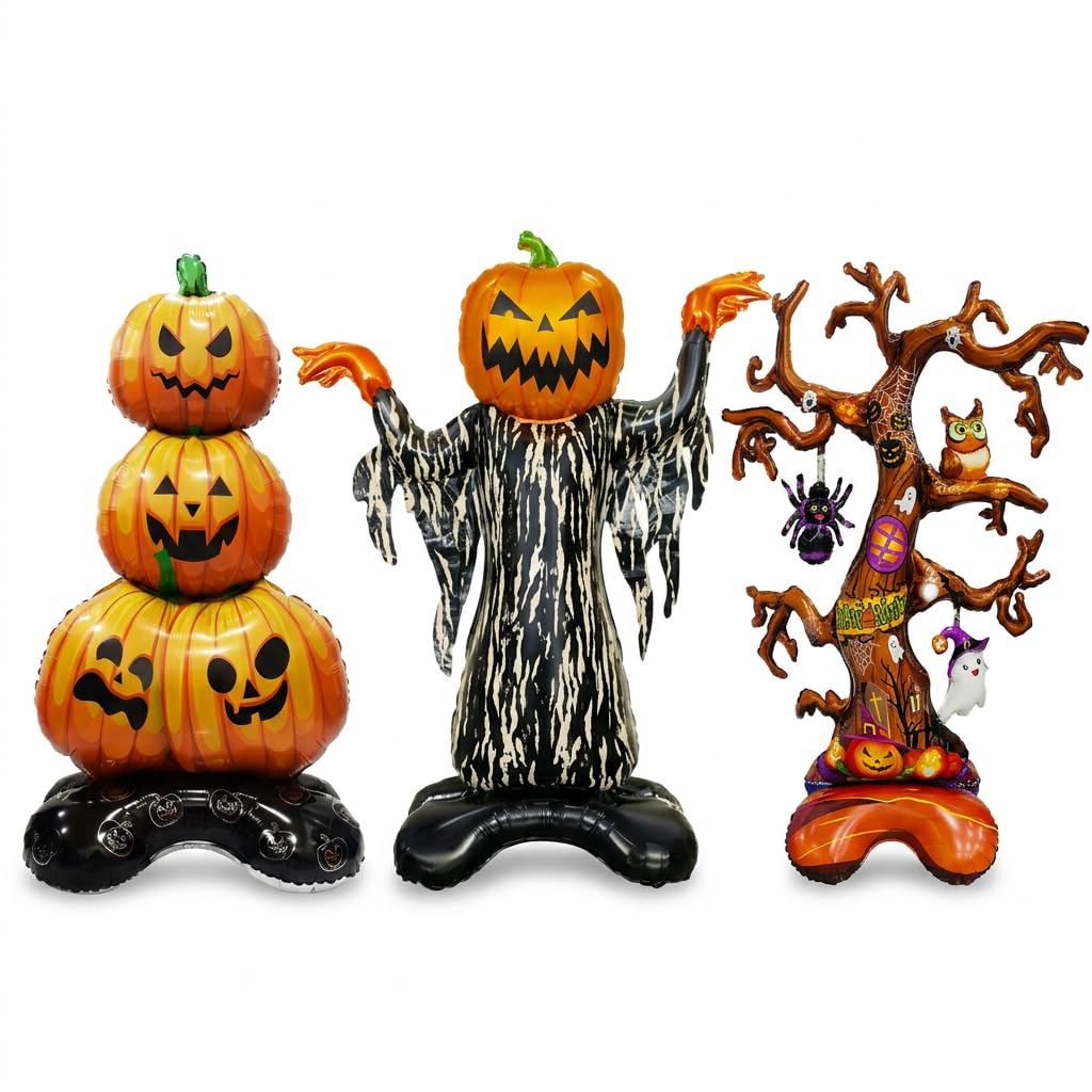 3-Pack Halloween Balloons, Giant Standing Foil Balloons for Party Decor