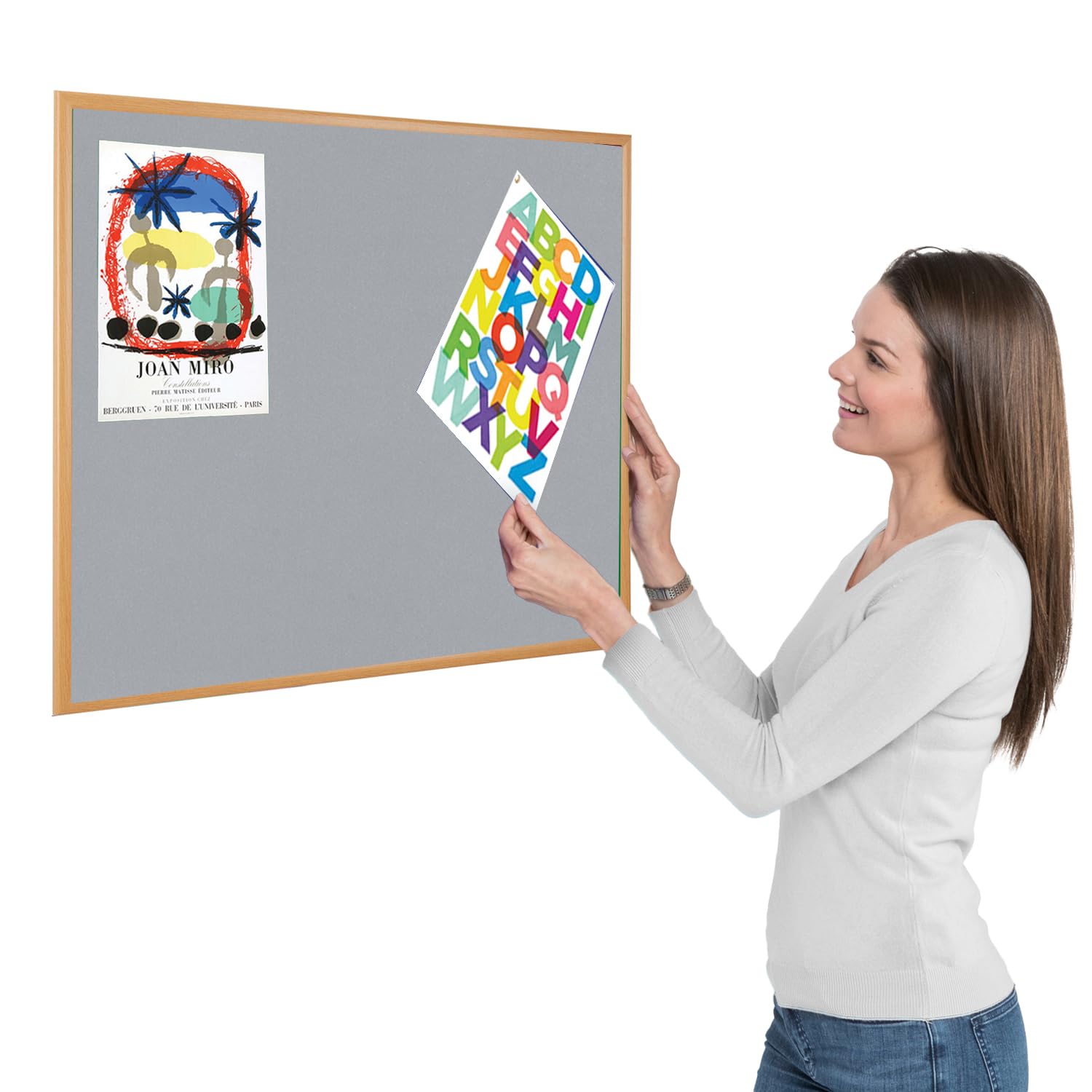 Metroplan Eco-Friendly Grey Felt Noticeboard, 90 x 60 cm, Light Oak Wooden Frame Pinboard - Ideal for Office, School, Healthcare Displays