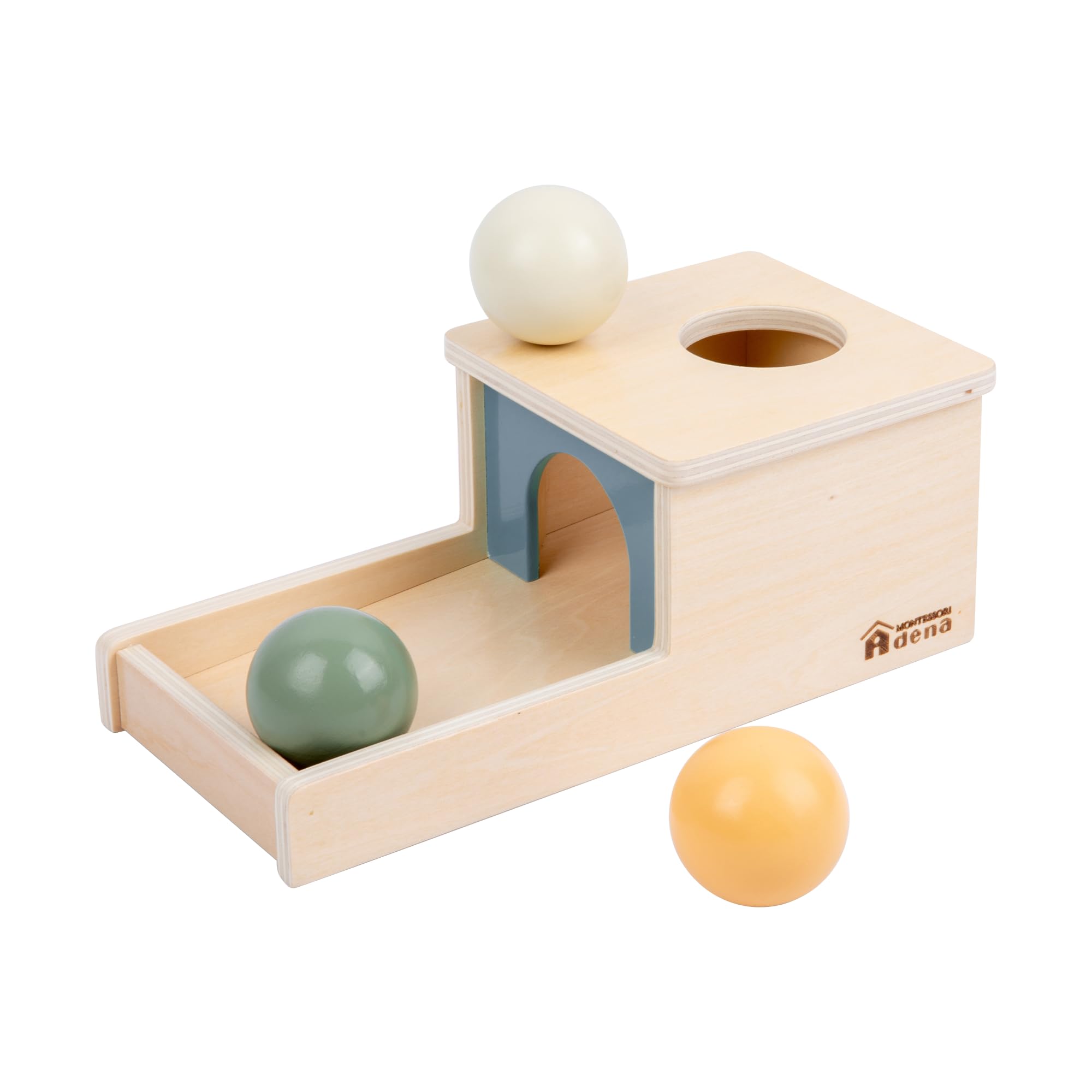 Adena Montessori Object Permanence Box, 3 Wooden Balls, Morandi Colors