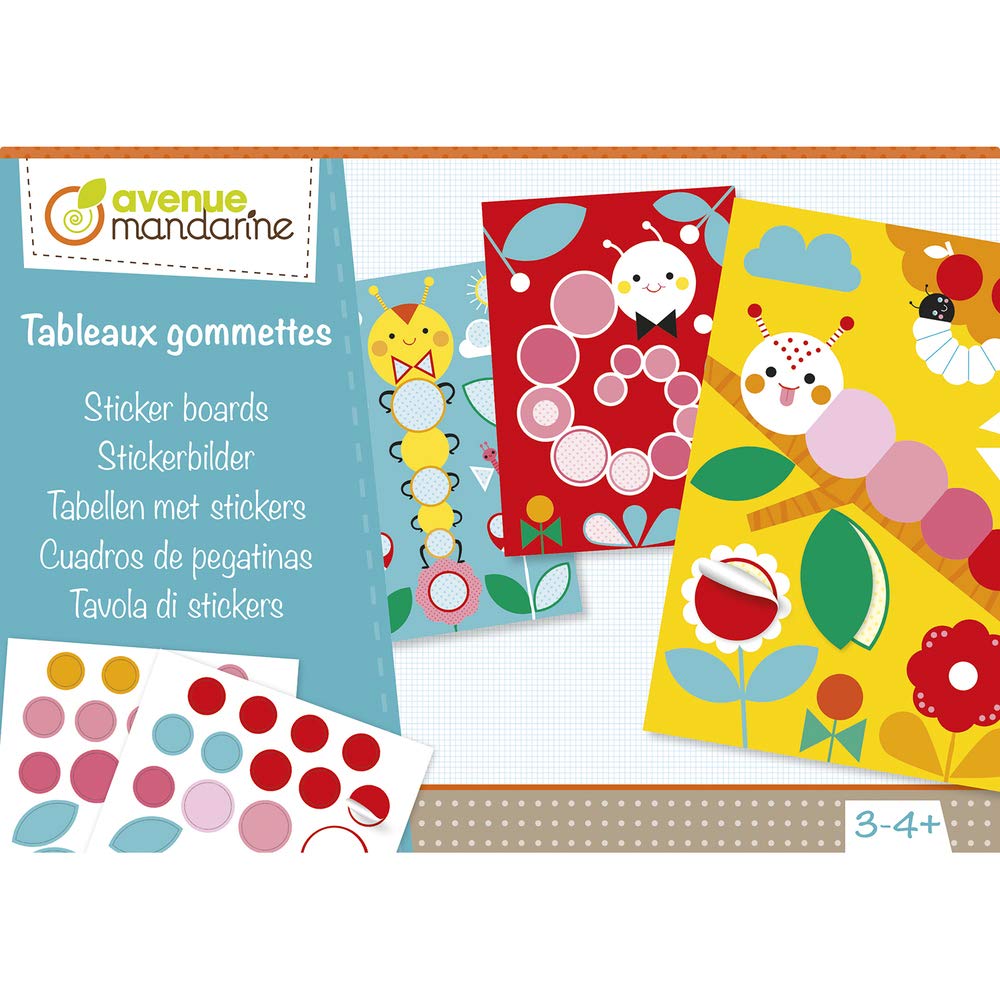 Avenue Mandarine - Ref KC092C - Creative Box - Caterpillar Themed Sticker Boards - 5 Cardboard Dcor Boards 15 x 21cm, Full Instructions Supplied, Suitable for Ages 3-4+