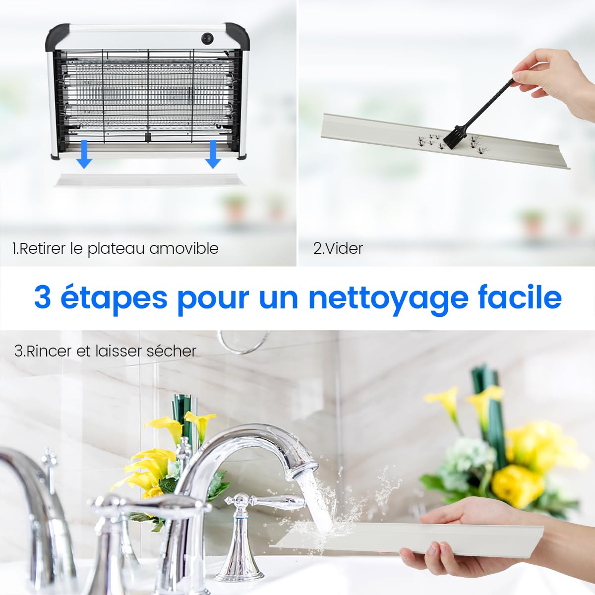Lampe Anti Moustique, 2PCS Tue Anti Mouche Eléctrique 2400V Grille Double Face, Lampe Anti-Moustique Interieur 20W 2 lumière UV, Tueur d'Insectes Electrique, Fourni avec 2 Lampes UV supplémentaires