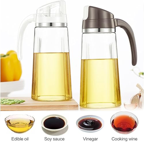 Miniatura 6 de Marbrasse Oil Dispenser for Kitchen,20 OZ /600ml Leakproof Glass Oil Bottle with Auto Flip Cap,Olive Oil Container for Kitchen Cooking (White)
