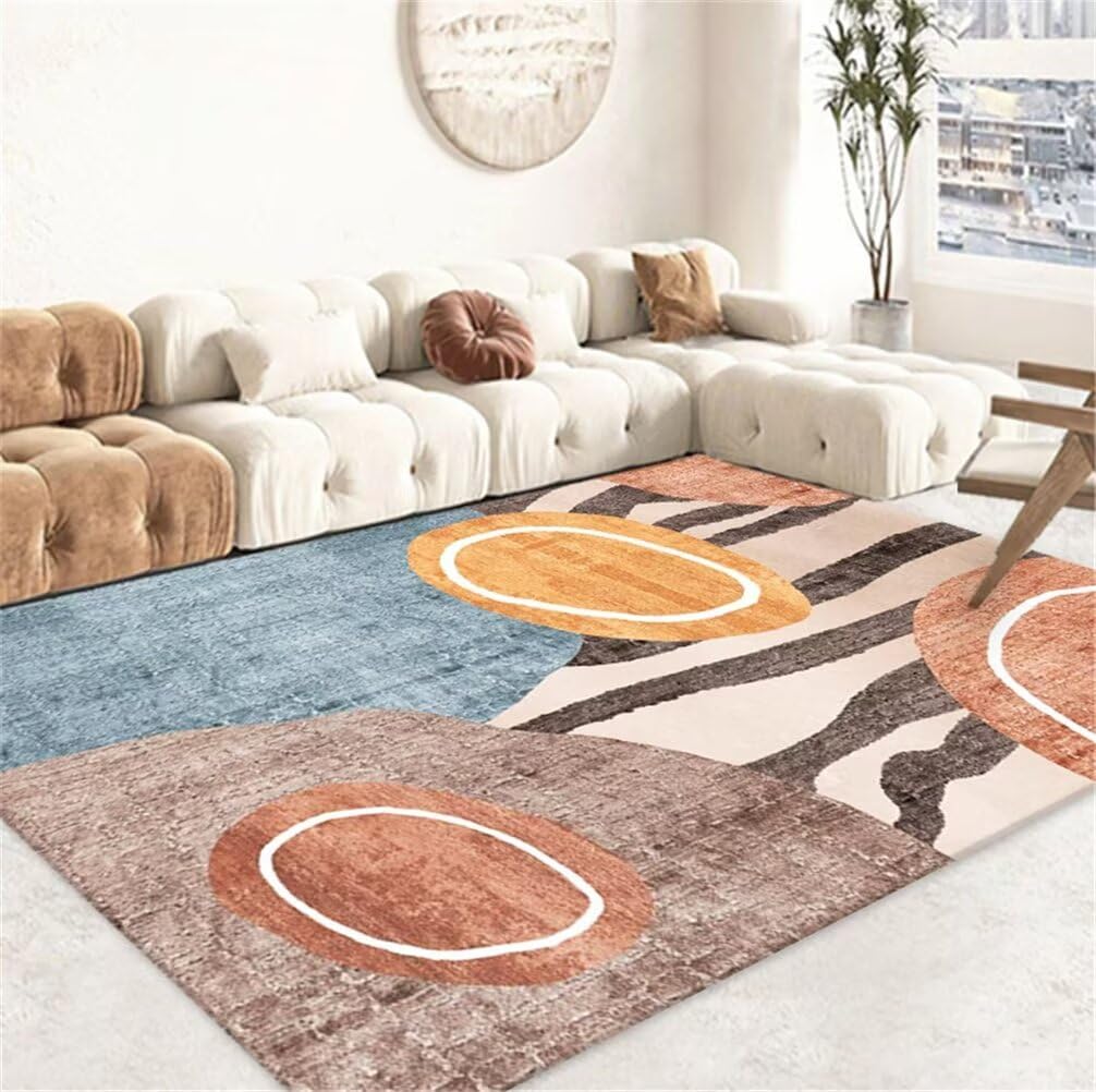 Tapis bleu 120x170 cm géométrique lavable pour chambre d'enfant