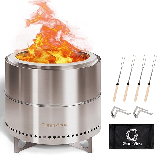 Miniatura 1 de Pozo de fuego sin humo  19 pulgadas  Chimenea de acero inoxidable 304  Pozos portátiles para exteriores con soporte para acampar  Bolsa y palos y