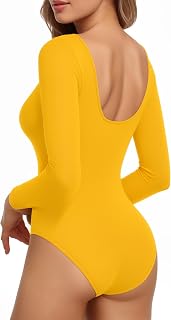MANGOPOP Women's Backless Long Sleeve Bodysuit Boat Neck Y2K Body Suit Open Back Sexy Fall Basic Top