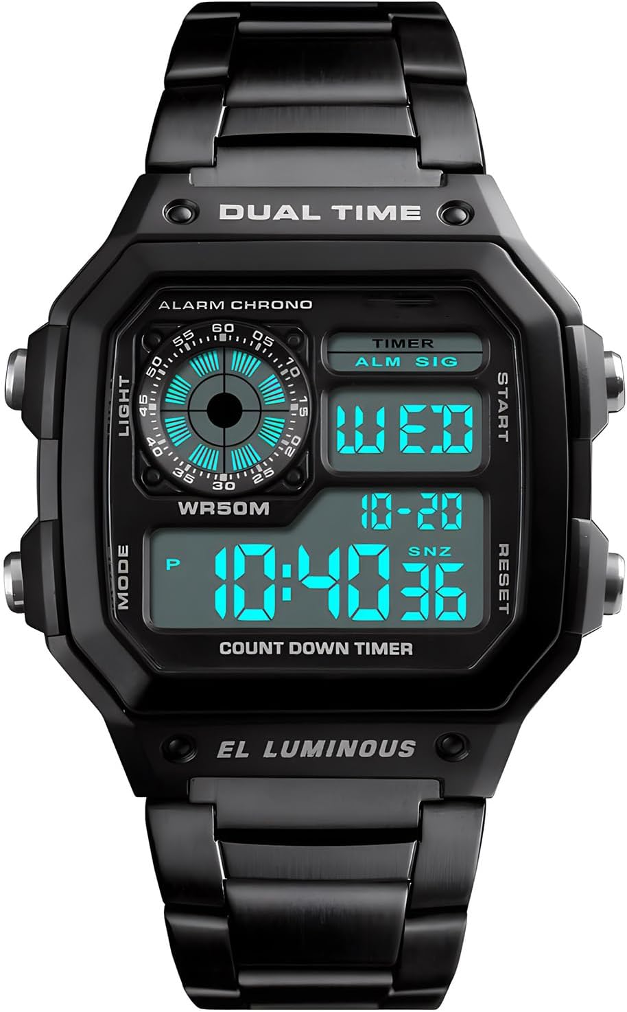 Men's Digital Multi-Function Watches Dual Time Alarm Stopwatch Countdown Backlight Waterproof Watch