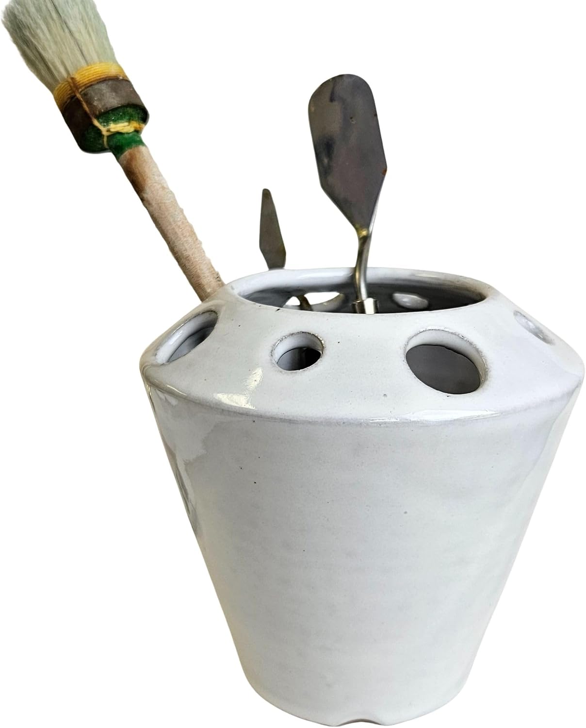 Paint Brush Holder & Craft Tool Organizer, Desk Pen & Pencil Caddy (White)