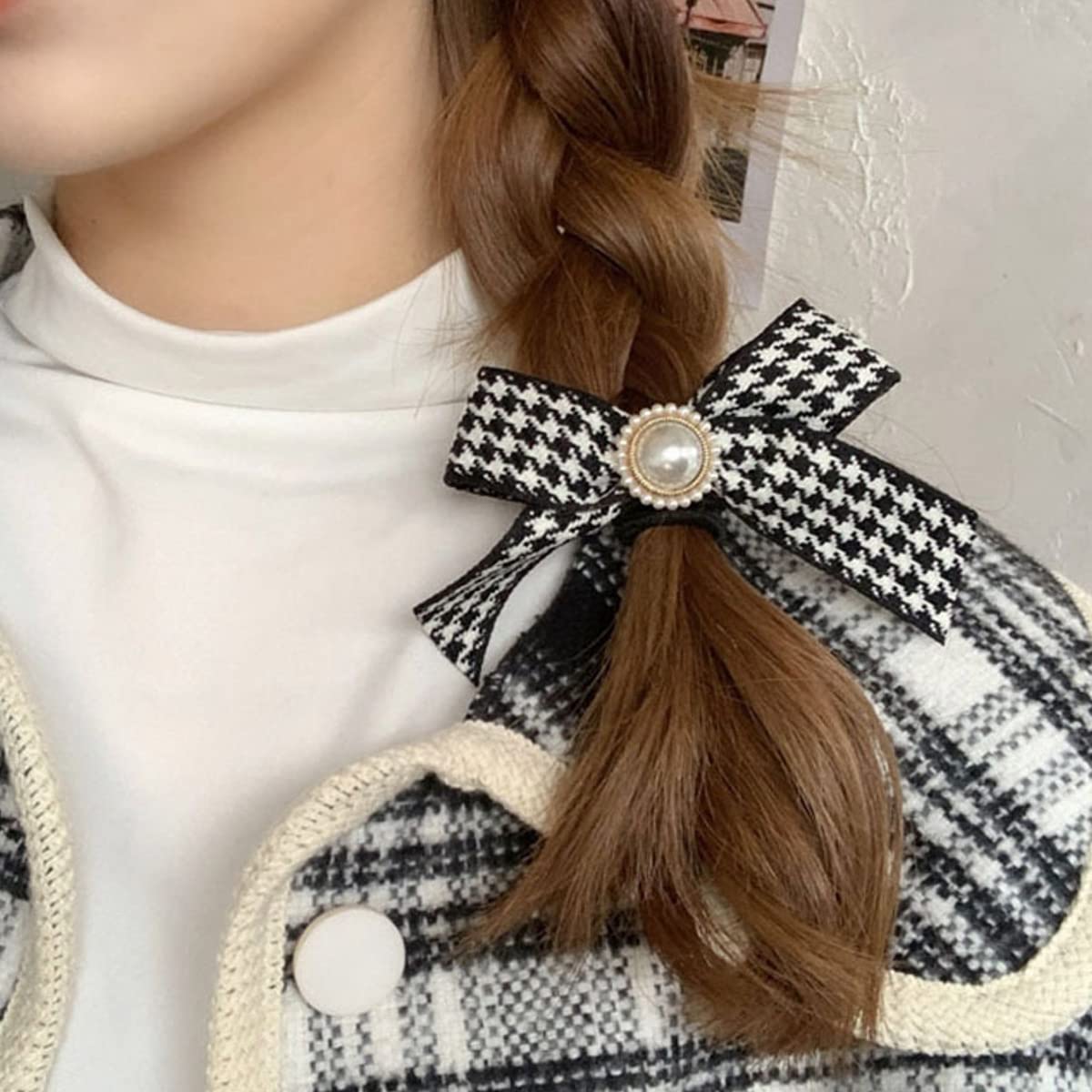 Amazon | ヘアアクセサリー ヘアゴム シンプル 千鳥柄 千鳥格子 パール  