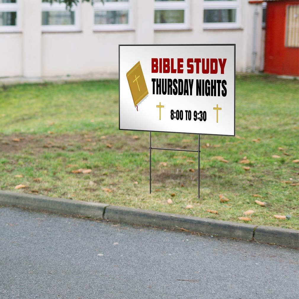 Custom Personalized Yard Sign Bible Study White Bible and Crosses White Two Sides Print 18inx12in