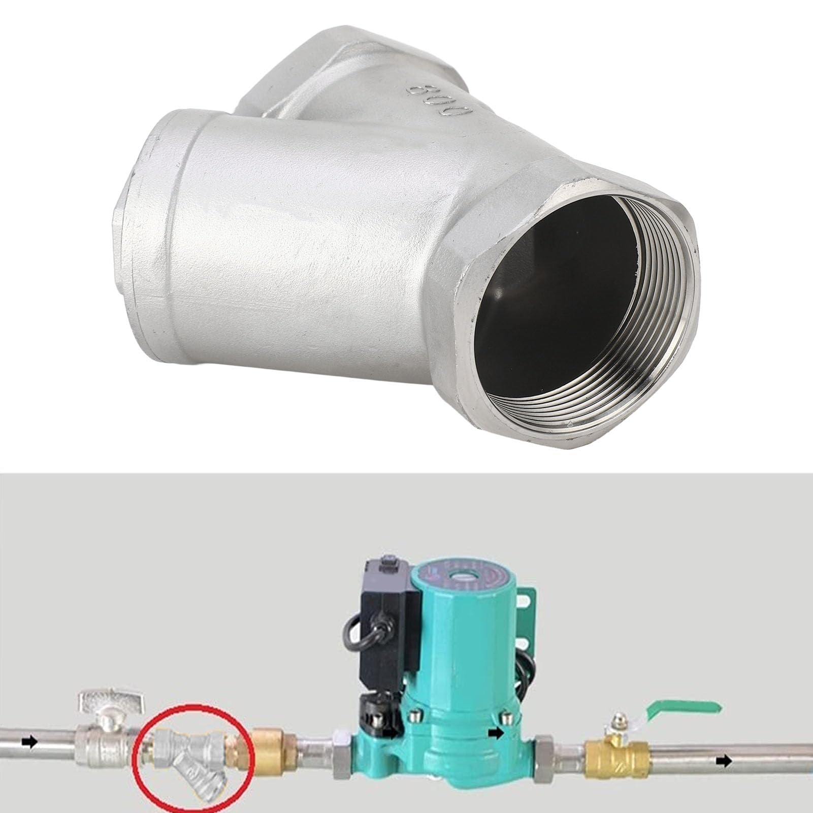 Tissting Y Sieb Wasserfilter 2 Zoll DN50 Innengewinde, 304 Edelstahl Y Filter, Waschbarer Filterventil für Wasser Öl Gas Trennung Industriefilter Sanitärfilter