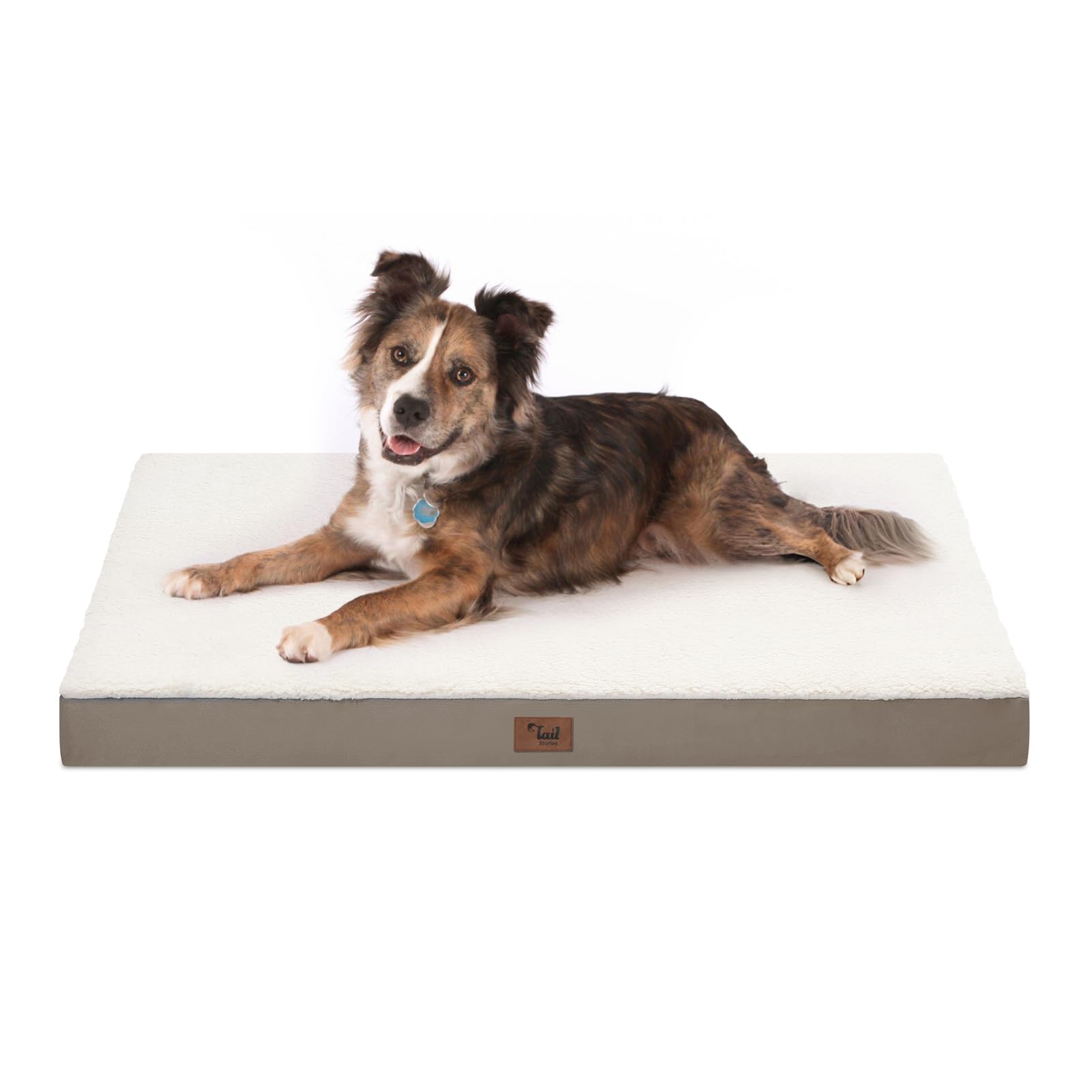 Orthopedic Dog Bed for Large Dogs, Plush Washable Pet Bed for Large Size Dogs with Egg Crate Foam &amp; Removable Oxford Cover, 36x27 Inch, Khaki White