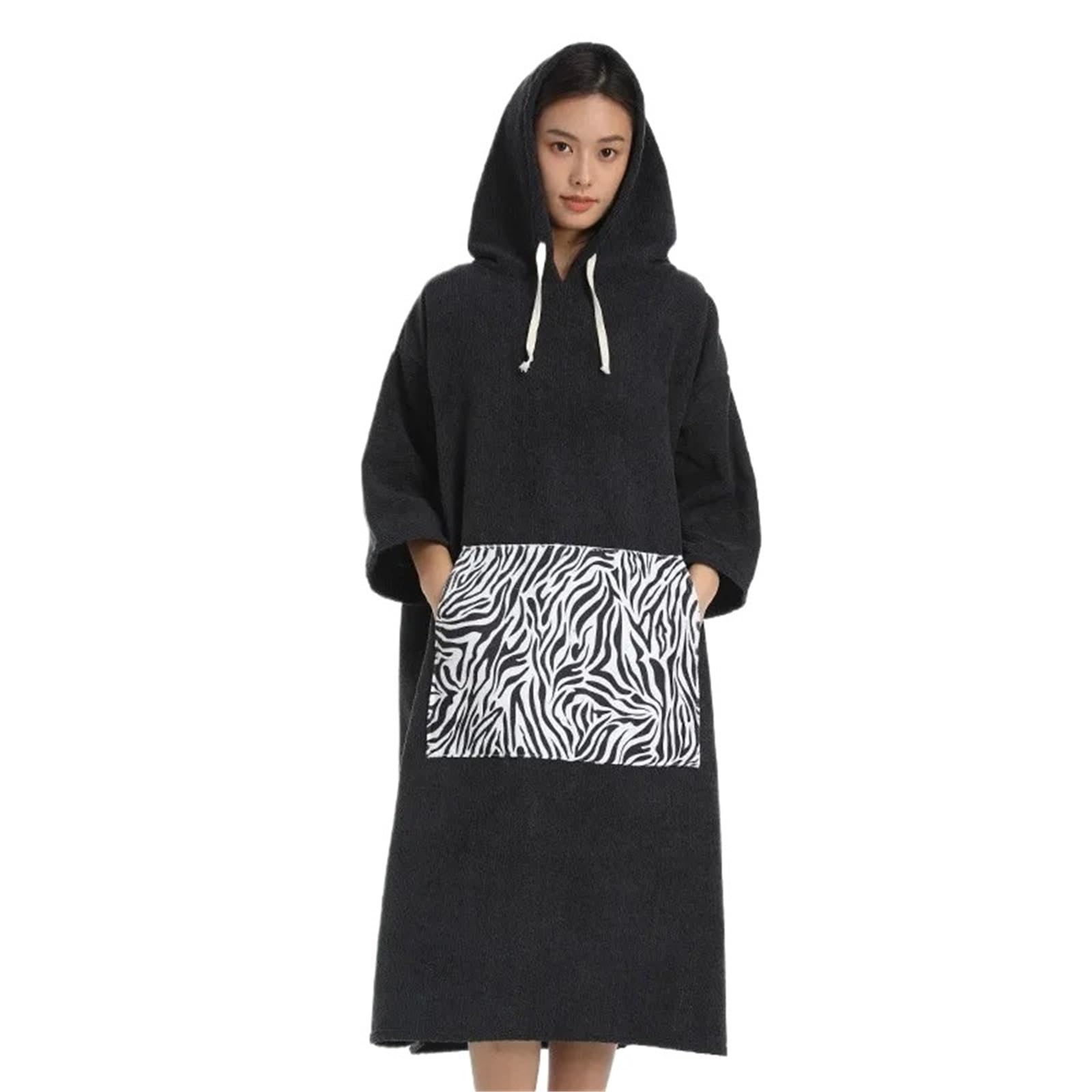 ATEUXOL Quick-drying Surf Poncho Quick Dry Solid Microfiber Changing Robe Surf Poncho Hooded Beach Towel for Adults Men and Women(Color2)