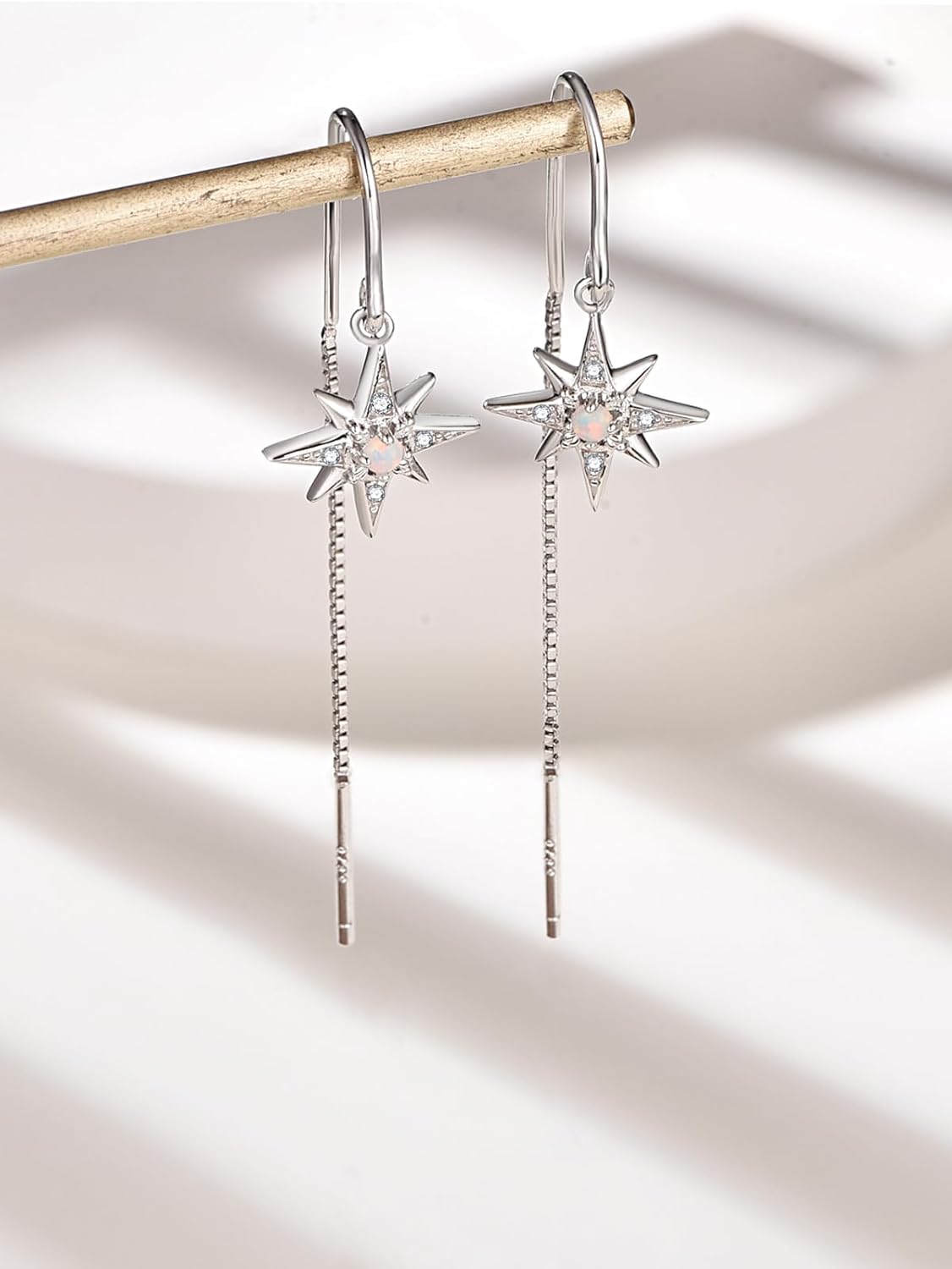TANGPOET Sun Moon Star Threader Earrings for Women 925 Sterling Silver Synthetic Opal Long Chain Thread Earrings Hypoallergenic Celestial Jewelry Gifts for Birthday Mother's Day Christmas - Image 4