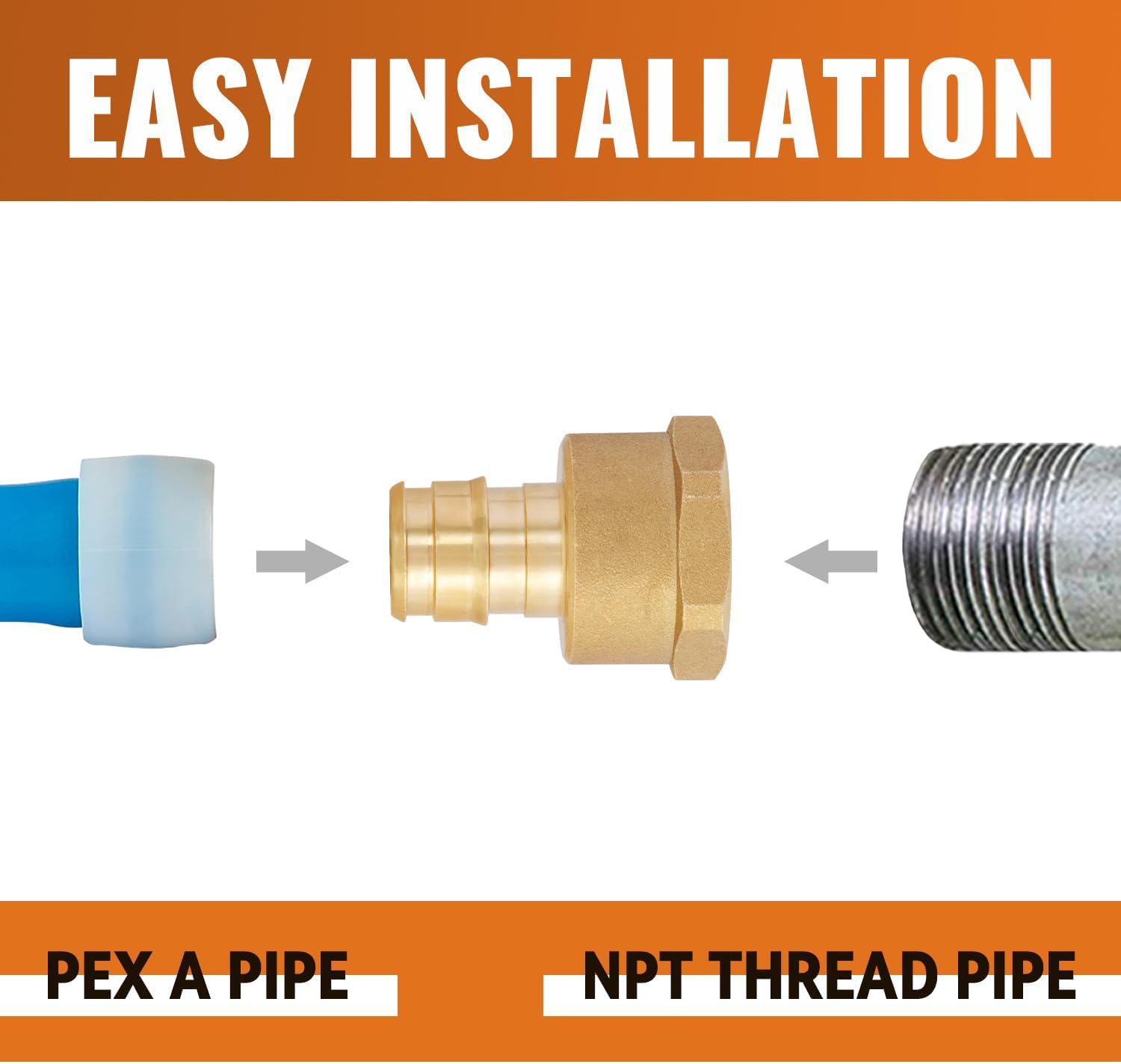 SUNGATOR 12 Pack Pex A Expansion 1/2" x 1/2" Female NPT Adapter Brass Fitting, No Lead Brass, ASTM F1960 ONLY For Pex-A Tubing