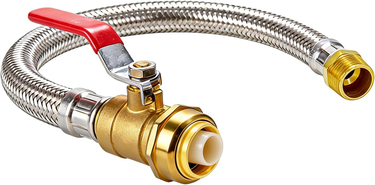 TTFLEX 24" Water Heater Connector 3/4" Shut Off Ball Valve x 3/4" MIP, Water Heater Supply Line for Hot Tank and Water Filter System, Stainless Steel Braided Flexible Water Heater Hose Push to Connect