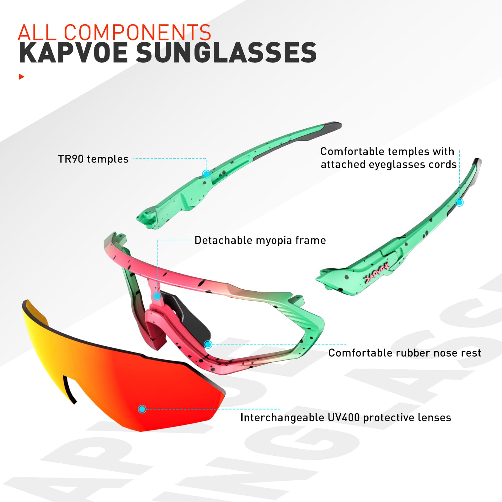 KAPVOE Gafas de Ciclismo Polarizadas con 1 Lente O 5 Lentes Intercambiables TR90 Gafas de Sol Deportivas Mujeres Hombres K9408