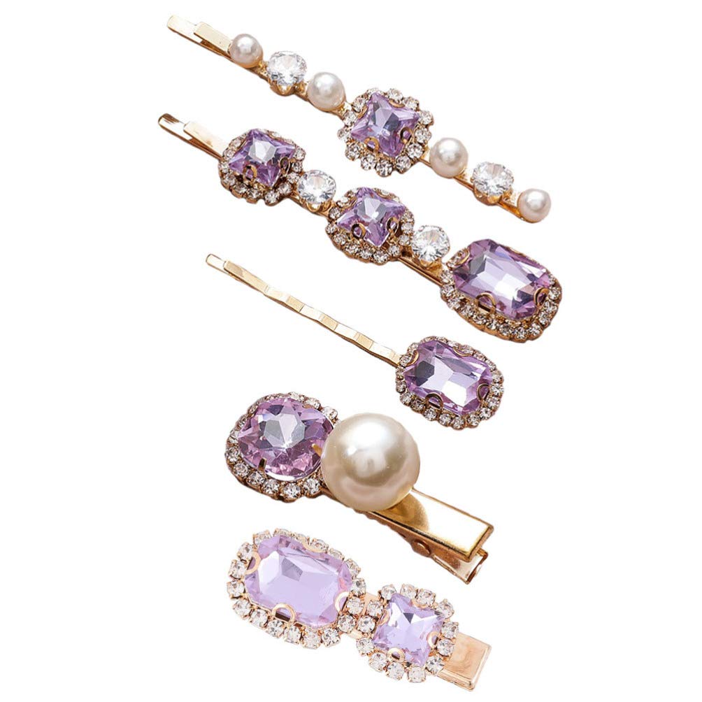 Uonlytech Rhinestone Hair Clips 5Pcs Fashionable Hair Fixing Clips Elegant Accessories for Women Girls Daily Party Styling 2.83 Inch