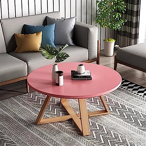 Table basse nordique ronde en bois massif avec piétement croisé
