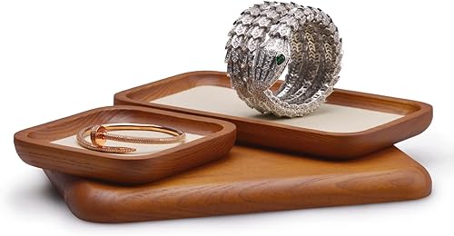 Miniatura 8 de Oirlv Bandeja de exhibición de joyas de madera maciza Bandeja pequeña para joyas, anillos, aretes, pulseras, collar, organizador (pequeño, blanco
