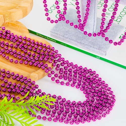Image of EOBOH 50PCS Bead Necklace, Metallic Mardi Gras Pink Bead Necklace, 33 inch Mardi Gras Round Beaded, Festival Parade Throw for Breast Cancer Awareness Accessories Gender Reveal Party Supplies Decor